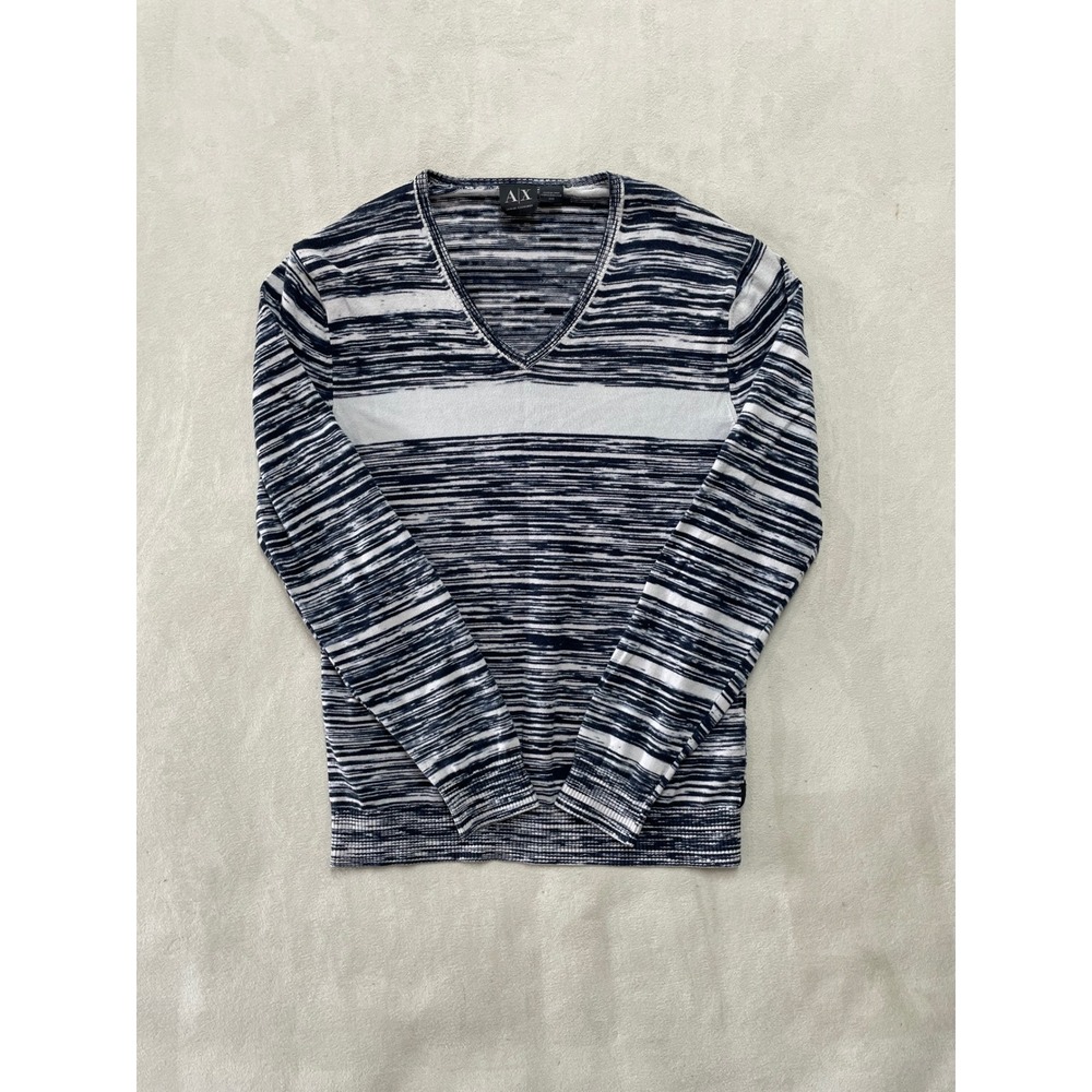 Armani Exchange AX Mens V-Neck Space Dye Knit Sweater Navy White Size Medium